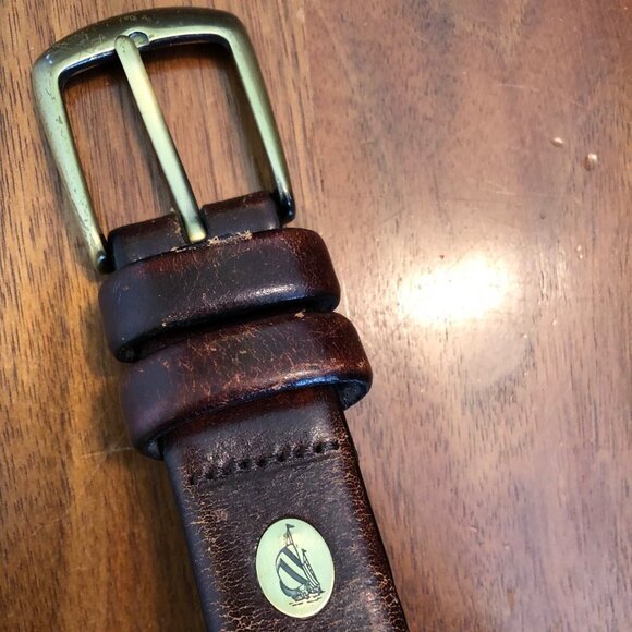 Nautica Other - NAUTICA Casual Dress Belt Leather with Solid Brass Logo Buckle Brown 40 inches